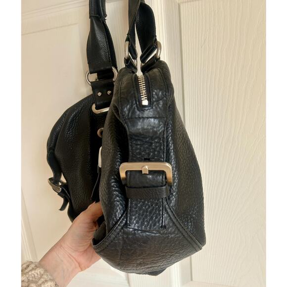 Vintage Kenneth Cole Black Pebble Leather Shoulder Bag | Y2K Buckle Handbag - Picture 5 of 9